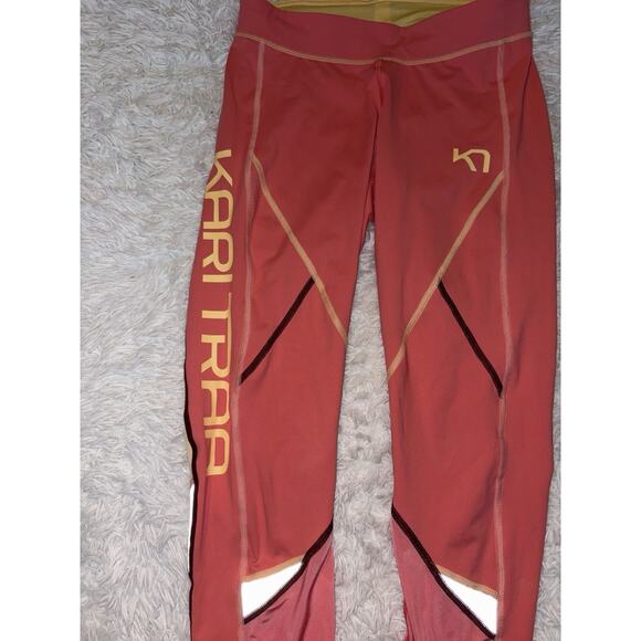 Kari Tara Women’s Sz. M Pink/Coral/ylw Classic Leggings. Fantastic Pair & Colors - Picture 3 of 9